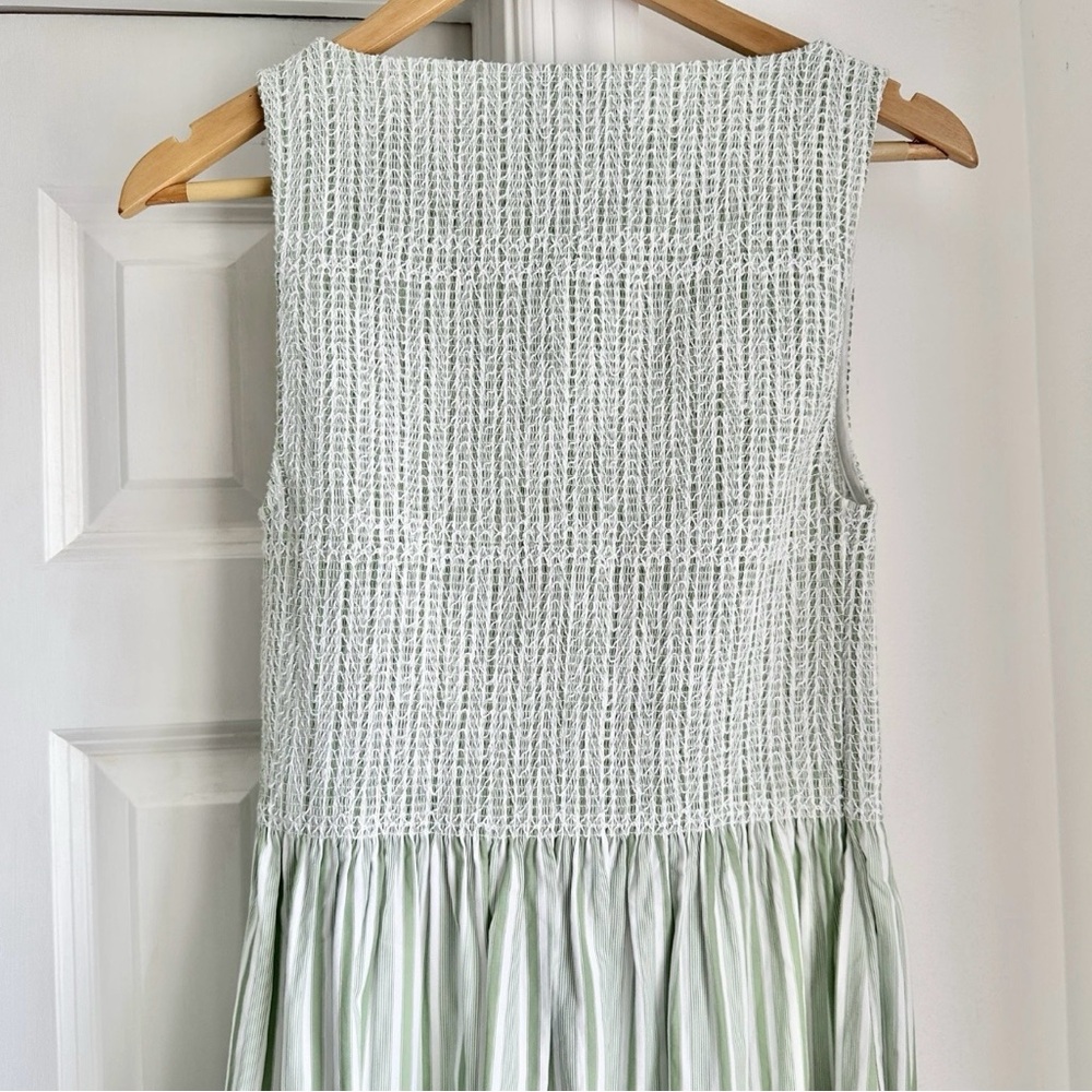 Hill House White and Light Green Striped Midi Dress - Picture 4 of 6